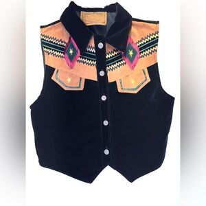 Saddle Ridge Black Velvet button Vest size XS Aztec Vintage Southwestern Cowgirl